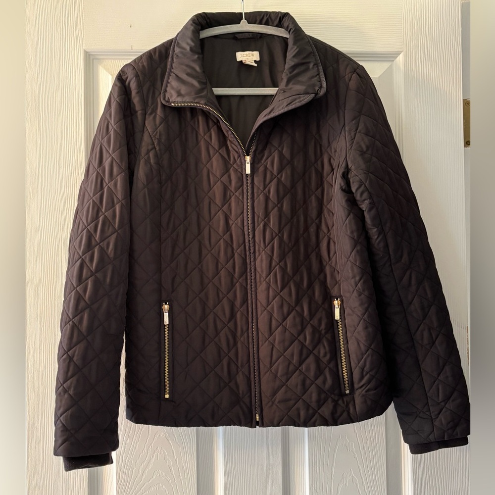 J Crew Black Quilted Lightweight Zip Up Jacket Size M EUC